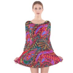 Abstract Art Multicolored Pattern Long Sleeve Velvet Skater Dress by SpinnyChairDesigns