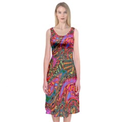 Abstract Art Multicolored Pattern Midi Sleeveless Dress by SpinnyChairDesigns