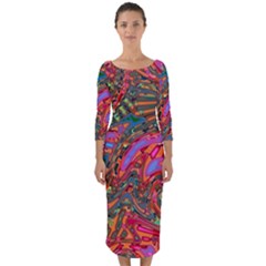 Abstract Art Multicolored Pattern Quarter Sleeve Midi Bodycon Dress by SpinnyChairDesigns