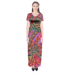 Abstract Art Multicolored Pattern Short Sleeve Maxi Dress by SpinnyChairDesigns