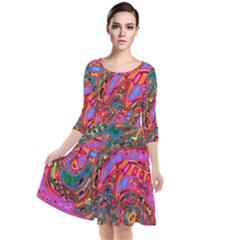 Abstract Art Multicolored Pattern Quarter Sleeve Waist Band Dress by SpinnyChairDesigns