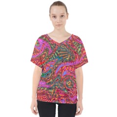 Abstract Art Multicolored Pattern V-neck Dolman Drape Top by SpinnyChairDesigns