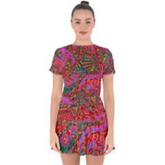 Abstract Art Multicolored Pattern Drop Hem Mini Chiffon Dress by SpinnyChairDesigns