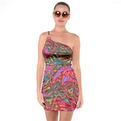 Abstract Art Multicolored Pattern One Soulder Bodycon Dress by SpinnyChairDesigns