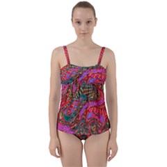 Abstract Art Multicolored Pattern Twist Front Tankini Set by SpinnyChairDesigns