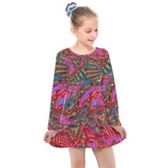 Abstract Art Multicolored Pattern Kids  Long Sleeve Dress by SpinnyChairDesigns