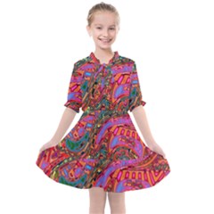 Abstract Art Multicolored Pattern Kids  All Frills Chiffon Dress by SpinnyChairDesigns