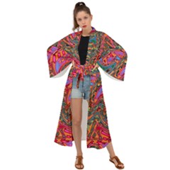 Abstract Art Multicolored Pattern Maxi Kimono by SpinnyChairDesigns