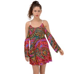 Abstract Art Multicolored Pattern Kimono Sleeves Boho Dress by SpinnyChairDesigns