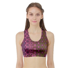 Abstract Retro Floral Stripes Pattern Sports Bra With Border by SpinnyChairDesigns