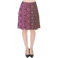 Abstract Retro Floral Stripes Pattern Velvet High Waist Skirt by SpinnyChairDesigns