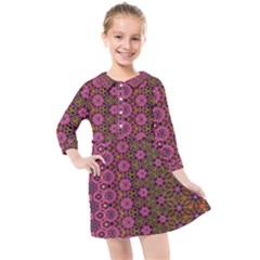 Abstract Retro Floral Stripes Pattern Kids  Quarter Sleeve Shirt Dress