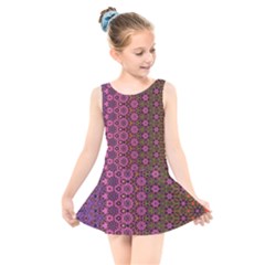 Abstract Retro Floral Stripes Pattern Kids  Skater Dress Swimsuit