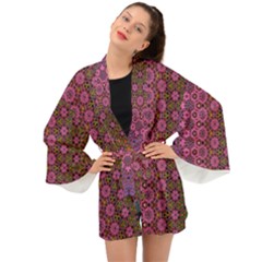 Abstract Retro Floral Stripes Pattern Long Sleeve Kimono by SpinnyChairDesigns