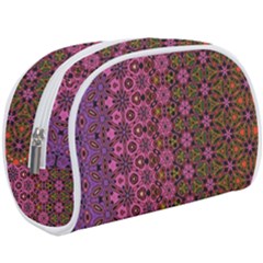 Abstract Retro Floral Stripes Pattern Makeup Case (large) by SpinnyChairDesigns