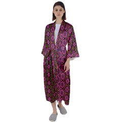 Abstract Retro Floral Stripes Pattern Maxi Satin Kimono by SpinnyChairDesigns