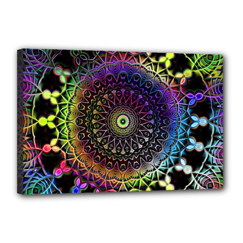 Colorful Rainbow Colored Arabesque Mandala Kaleidoscope  Canvas 18  X 12  (stretched) by SpinnyChairDesigns