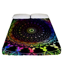 Colorful Rainbow Colored Arabesque Mandala Kaleidoscope  Fitted Sheet (queen Size) by SpinnyChairDesigns