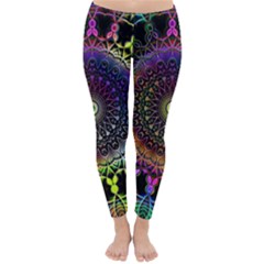 Colorful Rainbow Colored Arabesque Mandala Kaleidoscope  Classic Winter Leggings by SpinnyChairDesigns