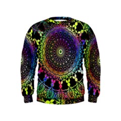 Colorful Rainbow Colored Arabesque Mandala Kaleidoscope  Kids  Sweatshirt by SpinnyChairDesigns