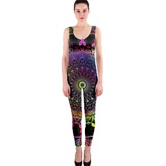 Colorful Rainbow Colored Arabesque Mandala Kaleidoscope  One Piece Catsuit by SpinnyChairDesigns