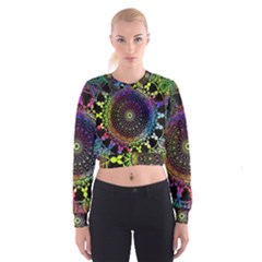 Colorful Rainbow Colored Arabesque Mandala Kaleidoscope  Cropped Sweatshirt by SpinnyChairDesigns