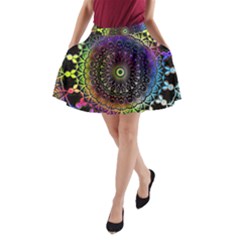 Colorful Rainbow Colored Arabesque Mandala Kaleidoscope  A-line Pocket Skirt by SpinnyChairDesigns