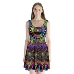 Colorful Rainbow Colored Arabesque Mandala Kaleidoscope  Split Back Mini Dress  by SpinnyChairDesigns