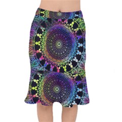 Colorful Rainbow Colored Arabesque Mandala Kaleidoscope  Short Mermaid Skirt by SpinnyChairDesigns