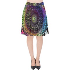 Colorful Rainbow Colored Arabesque Mandala Kaleidoscope  Velvet High Waist Skirt by SpinnyChairDesigns