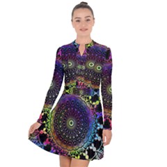 Colorful Rainbow Colored Arabesque Mandala Kaleidoscope  Long Sleeve Panel Dress by SpinnyChairDesigns