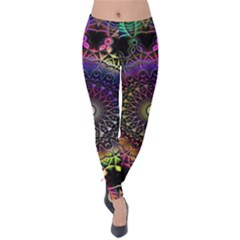 Colorful Rainbow Colored Arabesque Mandala Kaleidoscope  Velvet Leggings by SpinnyChairDesigns