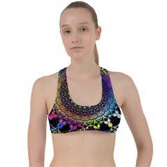 Colorful Rainbow Colored Arabesque Mandala Kaleidoscope  Criss Cross Racerback Sports Bra by SpinnyChairDesigns