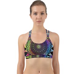 Colorful Rainbow Colored Arabesque Mandala Kaleidoscope  Back Web Sports Bra by SpinnyChairDesigns