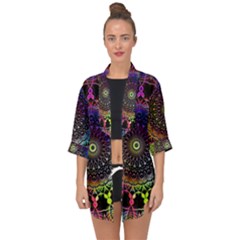 Colorful Rainbow Colored Arabesque Mandala Kaleidoscope  Open Front Chiffon Kimono by SpinnyChairDesigns