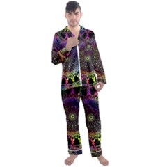 Colorful Rainbow Colored Arabesque Mandala Kaleidoscope  Men s Long Sleeve Satin Pyjamas Set by SpinnyChairDesigns