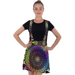 Colorful Rainbow Colored Arabesque Mandala Kaleidoscope  Velvet Suspender Skater Skirt by SpinnyChairDesigns