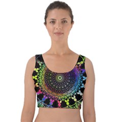 Colorful Rainbow Colored Arabesque Mandala Kaleidoscope  Velvet Crop Top by SpinnyChairDesigns