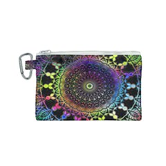 Colorful Rainbow Colored Arabesque Mandala Kaleidoscope  Canvas Cosmetic Bag (small) by SpinnyChairDesigns