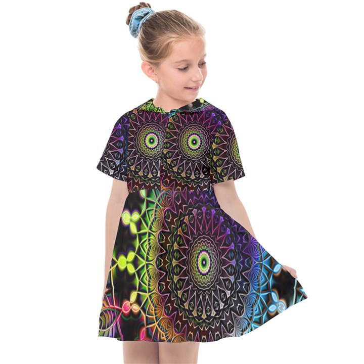 Colorful Rainbow Colored Arabesque Mandala Kaleidoscope  Kids  Sailor Dress