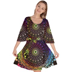 Colorful Rainbow Colored Arabesque Mandala Kaleidoscope  Velour Kimono Dress by SpinnyChairDesigns