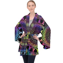 Colorful Rainbow Colored Arabesque Mandala Kaleidoscope  Long Sleeve Velvet Kimono  by SpinnyChairDesigns