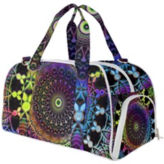 Colorful Rainbow Colored Arabesque Mandala Kaleidoscope  Burner Gym Duffel Bag by SpinnyChairDesigns