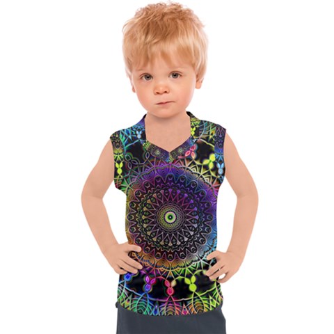 Colorful Rainbow Colored Arabesque Mandala Kaleidoscope  Kids  Sport Tank Top by SpinnyChairDesigns