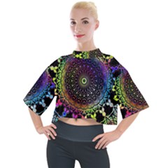 Colorful Rainbow Colored Arabesque Mandala Kaleidoscope  Mock Neck Tee by SpinnyChairDesigns