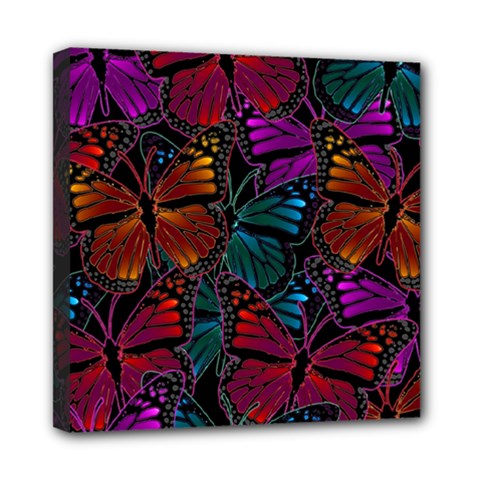 Colorful Monarch Butterfly Pattern Mini Canvas 8  X 8  (stretched) by SpinnyChairDesigns