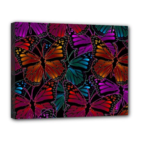 Colorful Monarch Butterfly Pattern Canvas 14  X 11  (stretched) by SpinnyChairDesigns