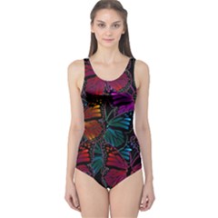 Colorful Monarch Butterfly Pattern One Piece Swimsuit by SpinnyChairDesigns