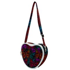 Colorful Monarch Butterfly Pattern Heart Shoulder Bag by SpinnyChairDesigns