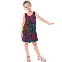 Colorful Monarch Butterfly Pattern Kids  Sleeveless Dress by SpinnyChairDesigns